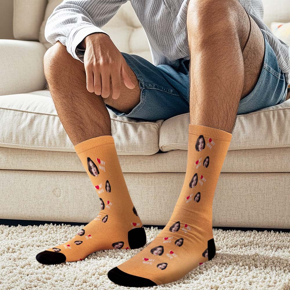 Custom Face Socks Gift I Love My Wife Face Socks