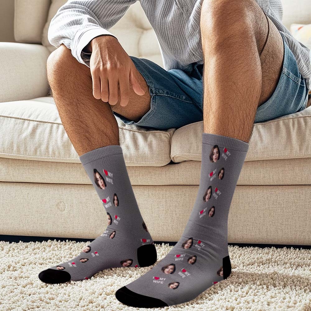 Custom Face Socks Gift I Love My Wife Face Socks