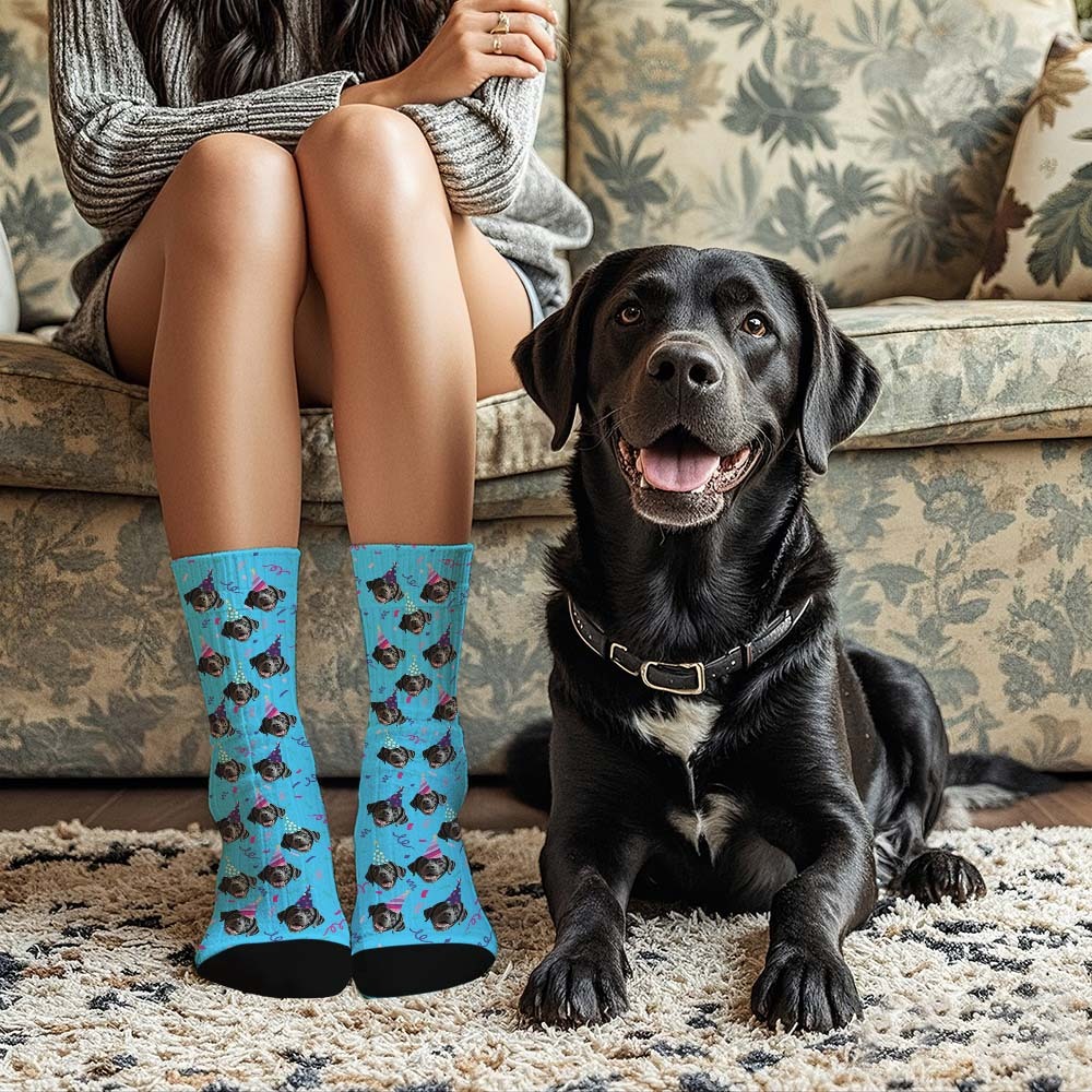 Custom Full Face Photo Printed Socks Happy Birthday Hat Socks Personalized Custom Designs Best Gift Idea 