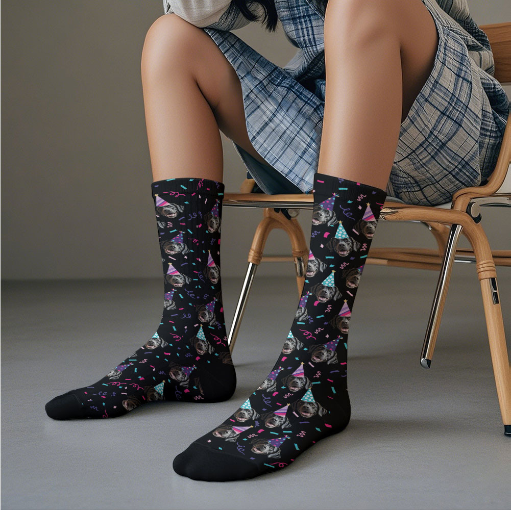 Custom Full Face Photo Printed Socks Happy Birthday Hat Socks Personalized Custom Designs Best Gift Idea 