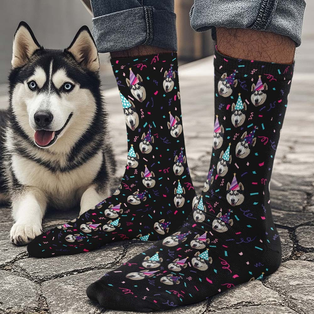 Custom Full Face Photo Printed Socks Happy Birthday Hat Socks Personalized Custom Designs Best Gift Idea 