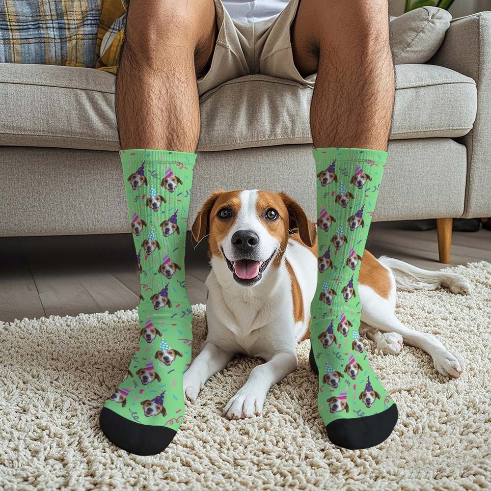 Custom Full Face Photo Printed Socks Happy Birthday Hat Socks Personalized Custom Designs Best Gift Idea 