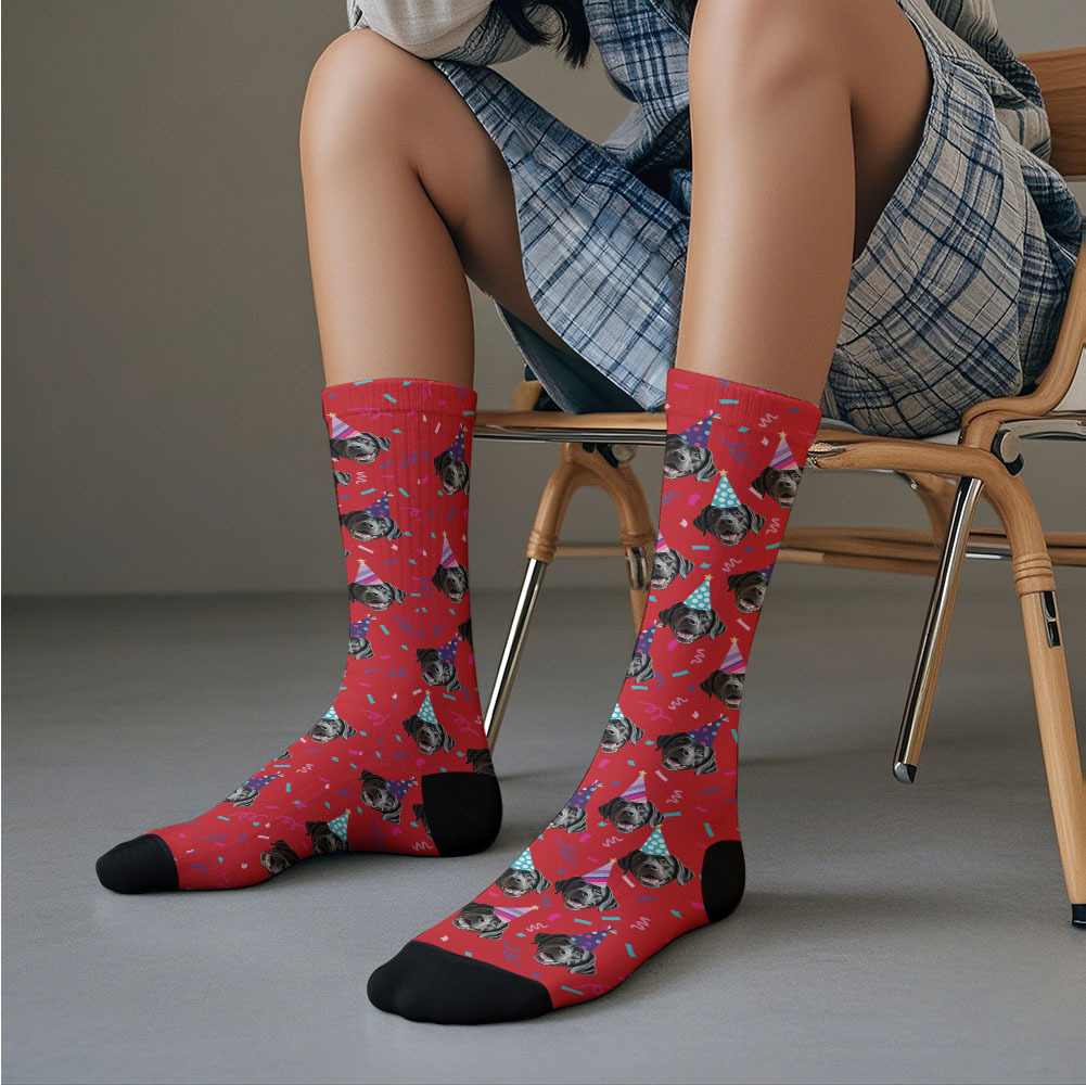 Custom Full Face Photo Printed Socks Happy Birthday Hat Socks Personalized Custom Designs Best Gift Idea 