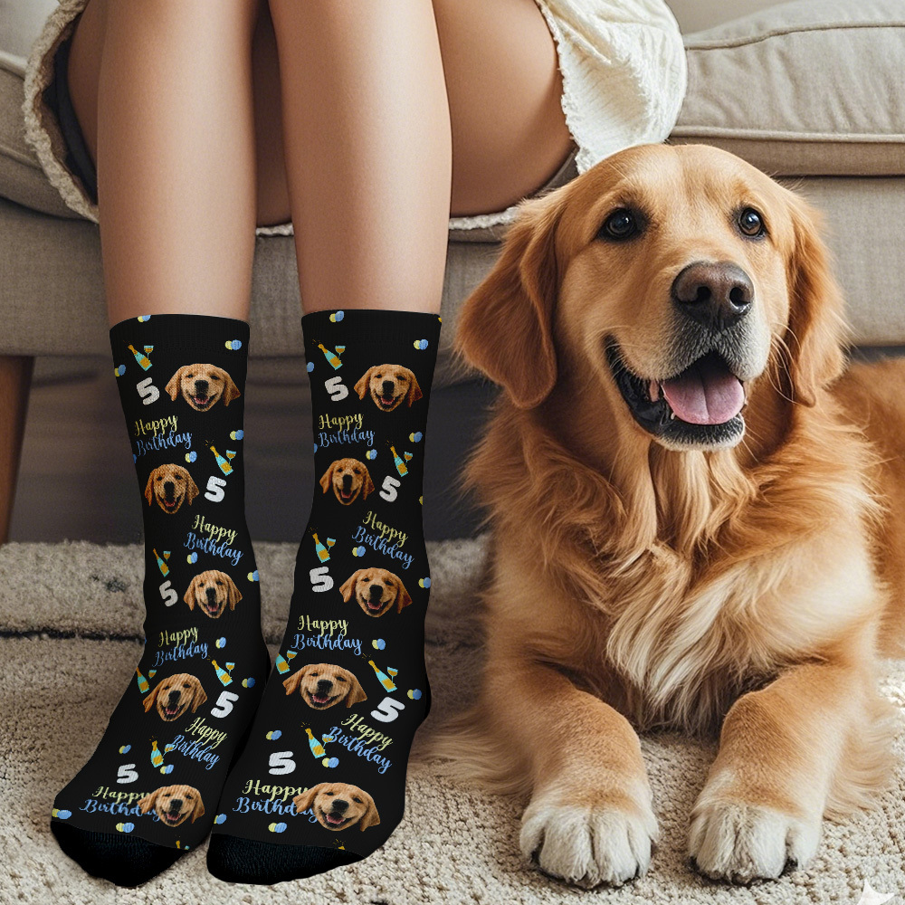 Custom Face Socks Age and Photos Socks Happy Birthday Face Socks Gift - SantaSocks