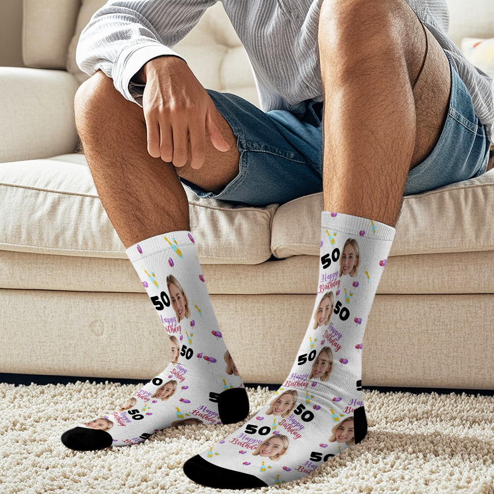 Custom Face Socks Age and Photos Socks Happy Birthday Face Socks Gift - SantaSocks