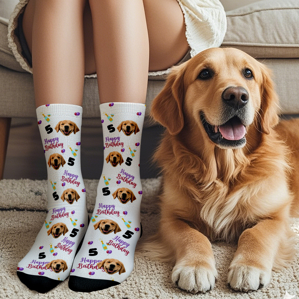 Custom Face Socks Age and Photos Socks Happy Birthday Face Socks Gift - SantaSocks