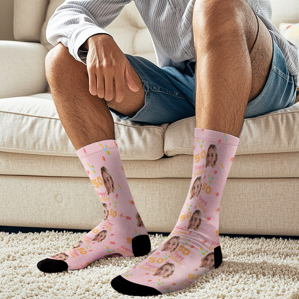 Custom Face Socks Age and Photos Socks Happy Birthday Face Socks Gift - SantaSocks