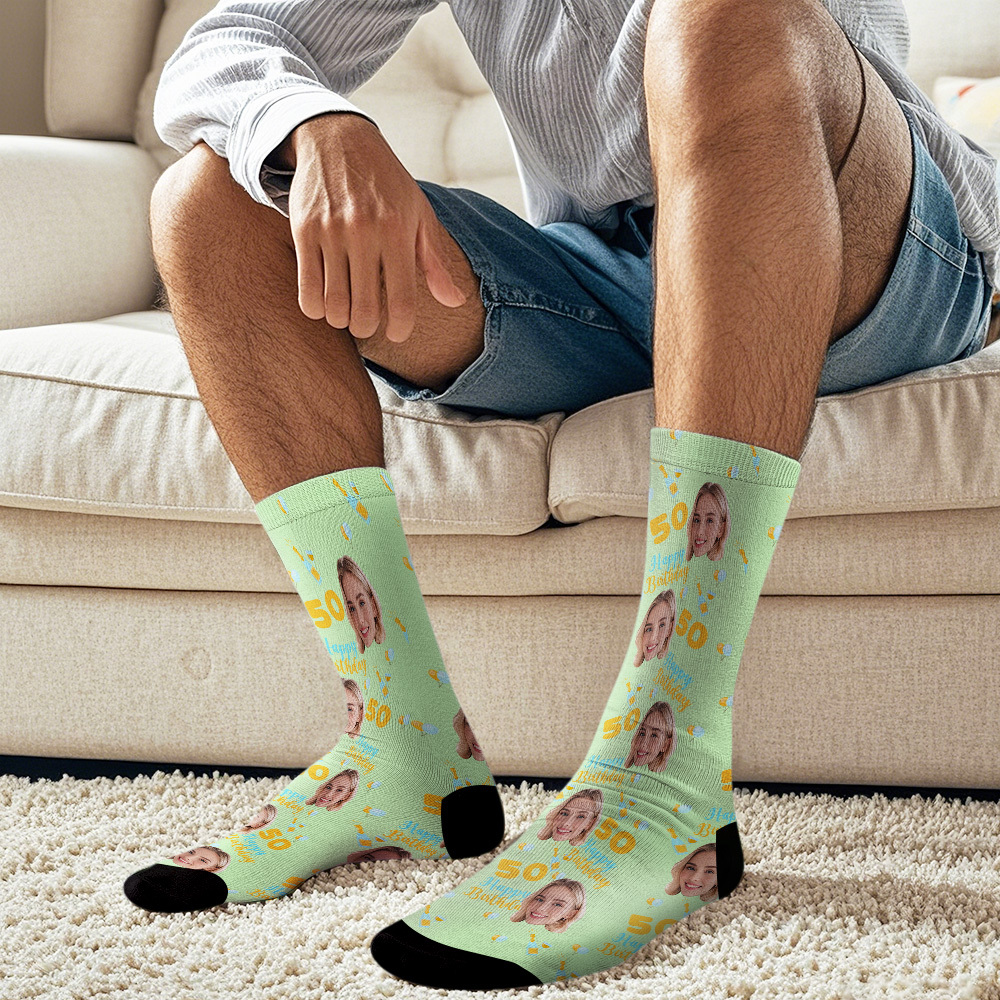 Custom Face Socks Age and Photos Socks Happy Birthday Face Socks Gift - SantaSocks