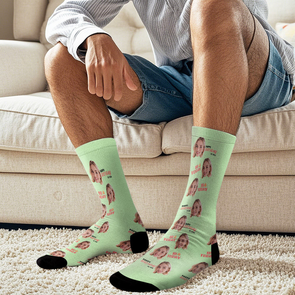 Custom Face Socks Age and Photos Socks Happy Birthday Face Socks Gift - SantaSocks
