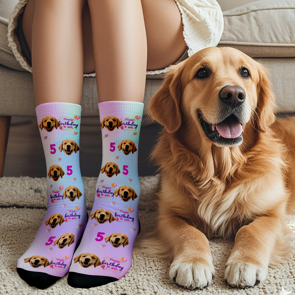 Custom Gradient Face Socks Age and Face Socks Birthday Gift Idea Happy Birthday To You - SantaSocks