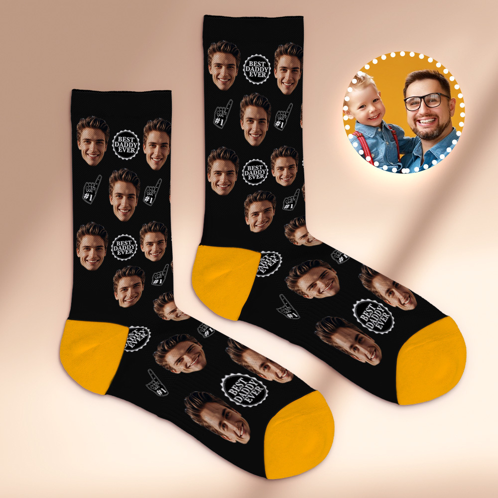 Custom Full Face Photo Print Socks Colorful Best Dad Ever Socks Personalized Custom Design Best Gift Idea For Father