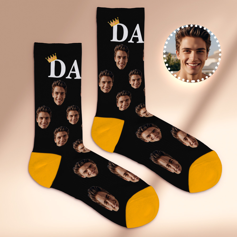 Custom Full Face Photo Print Socks, Colorful, Crown Dad Socks, Personalized Custom Design, Best Gift For Dad