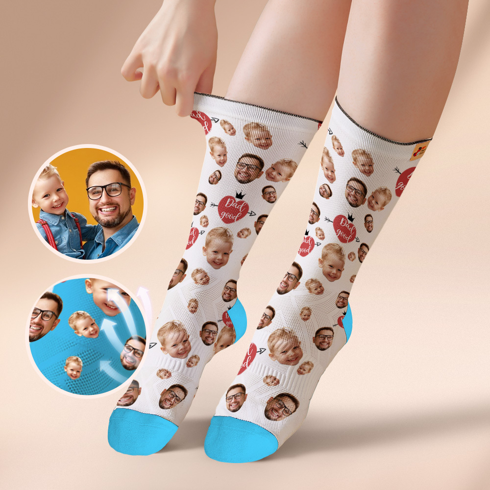 Custom Full Face Photo Print Socks Love Dad Good Color Crown Dad Socks Personalized Custom Design Best Fathers Day Gift
