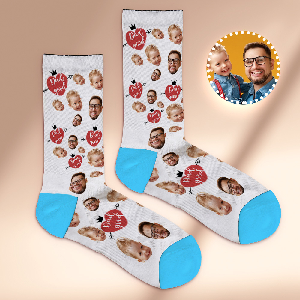 Custom Full Face Photo Print Socks Love Dad Good Color Crown Dad Socks Personalized Custom Design Best Fathers Day Gift