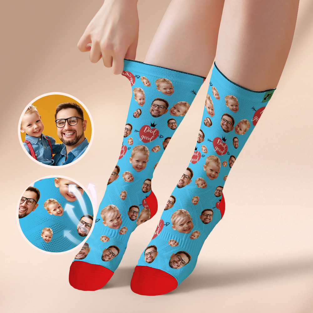 Custom Full Face Photo Print Socks Love Dad Good Color Crown Dad Socks Personalized Custom Design Best Fathers Day Gift