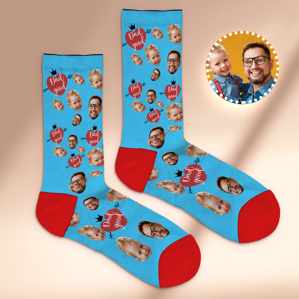 Custom Full Face Photo Print Socks Love Dad Good Color Crown Dad Socks Personalized Custom Design Best Fathers Day Gift