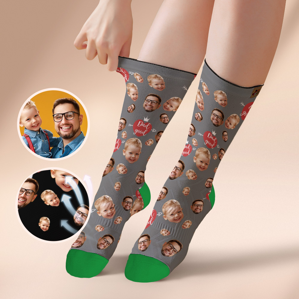 Custom Full Face Photo Print Socks Love Dad Good Color Crown Dad Socks Personalized Custom Design Best Fathers Day Gift