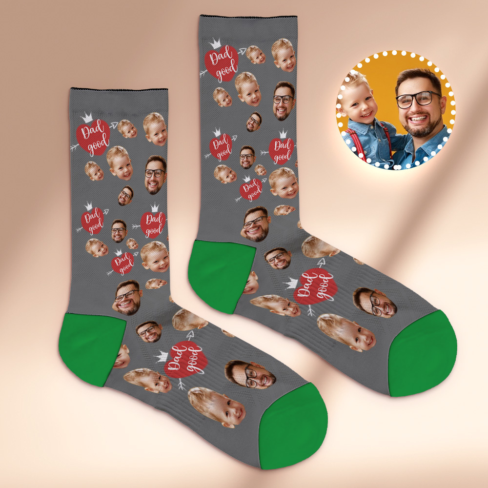 Custom Full Face Photo Print Socks Love Dad Good Color Crown Dad Socks Personalized Custom Design Best Fathers Day Gift