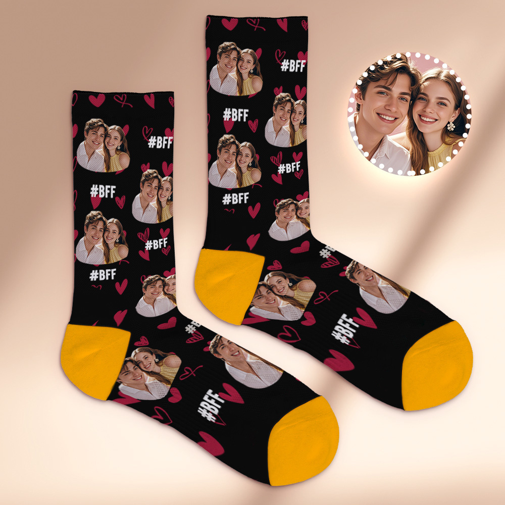 Custom Face Socks #BFF Add Multiple Photos Gift for Besties Personalized Face Socks