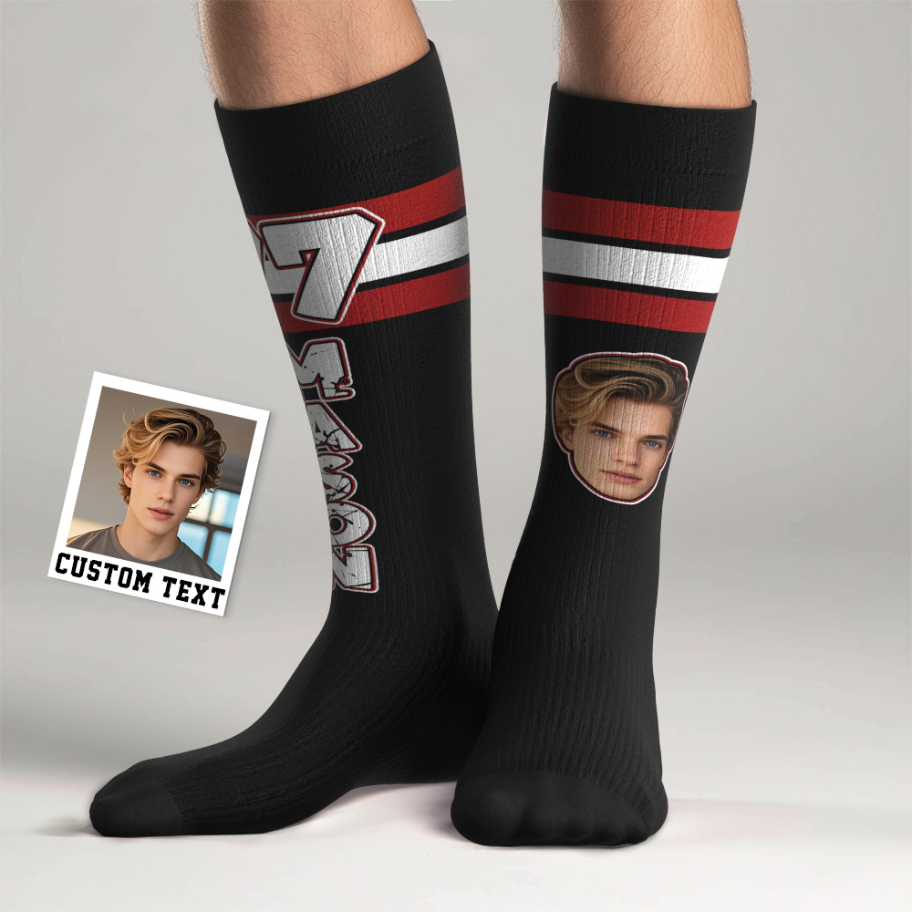 Custom Athletic Knee High Socks Personalized Compression Socks Face and Text Knee High Socks