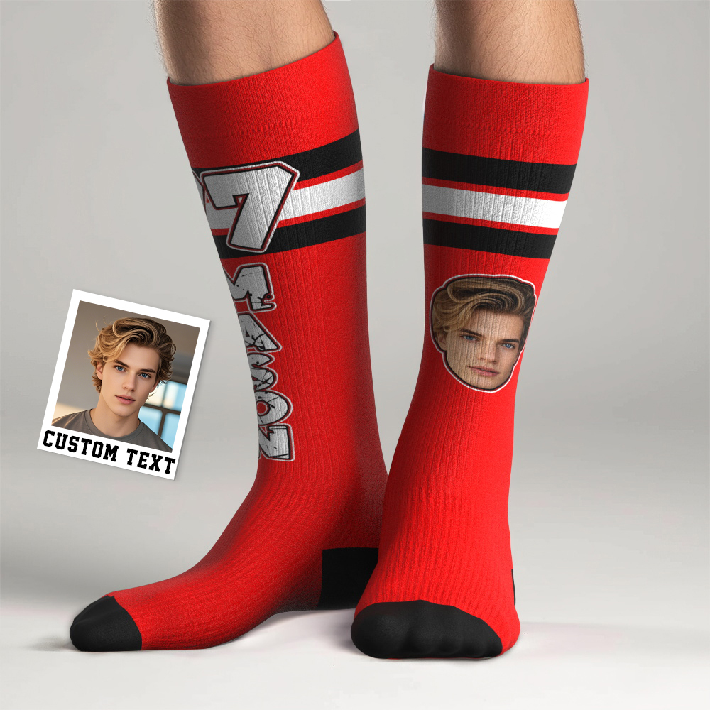 Custom Athletic Knee High Socks Personalized Compression Socks Face and Text Knee High Socks