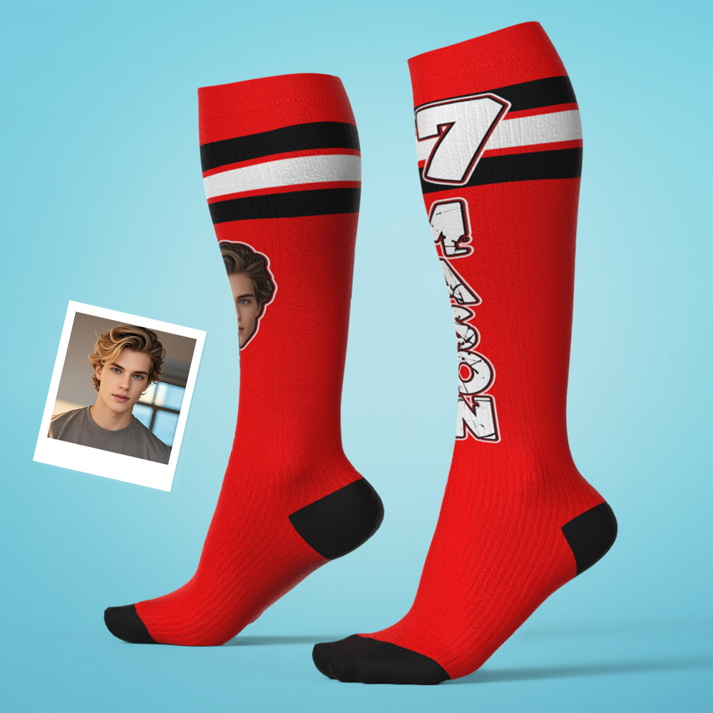 Custom Athletic Knee High Socks Personalized Compression Socks Face and Text Knee High Socks