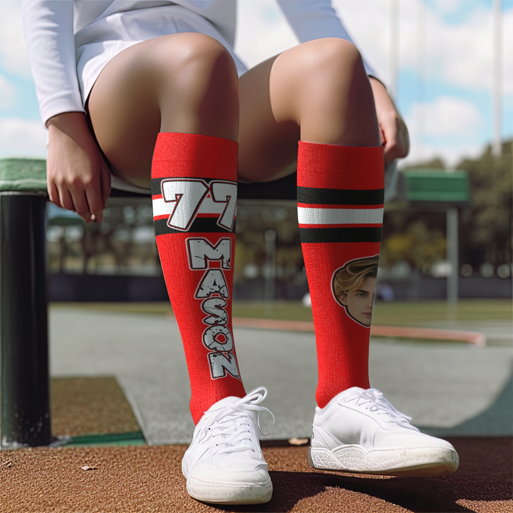 Custom Athletic Knee High Socks Personalized Compression Socks Face and Text Knee High Socks