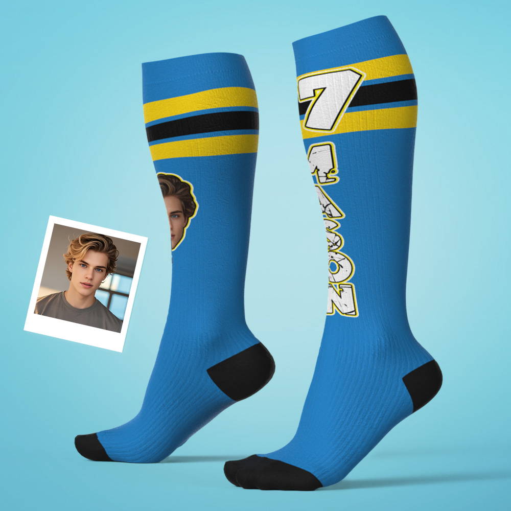 Custom Athletic Knee High Socks Personalized Compression Socks Face and Text Knee High Socks