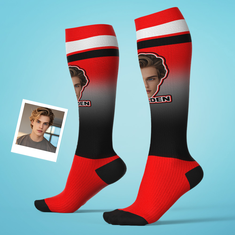 Personalized Athletic Knee High Socks Gradient Color High Socks Personalized Compression Socks Face and Text Knee High Socks