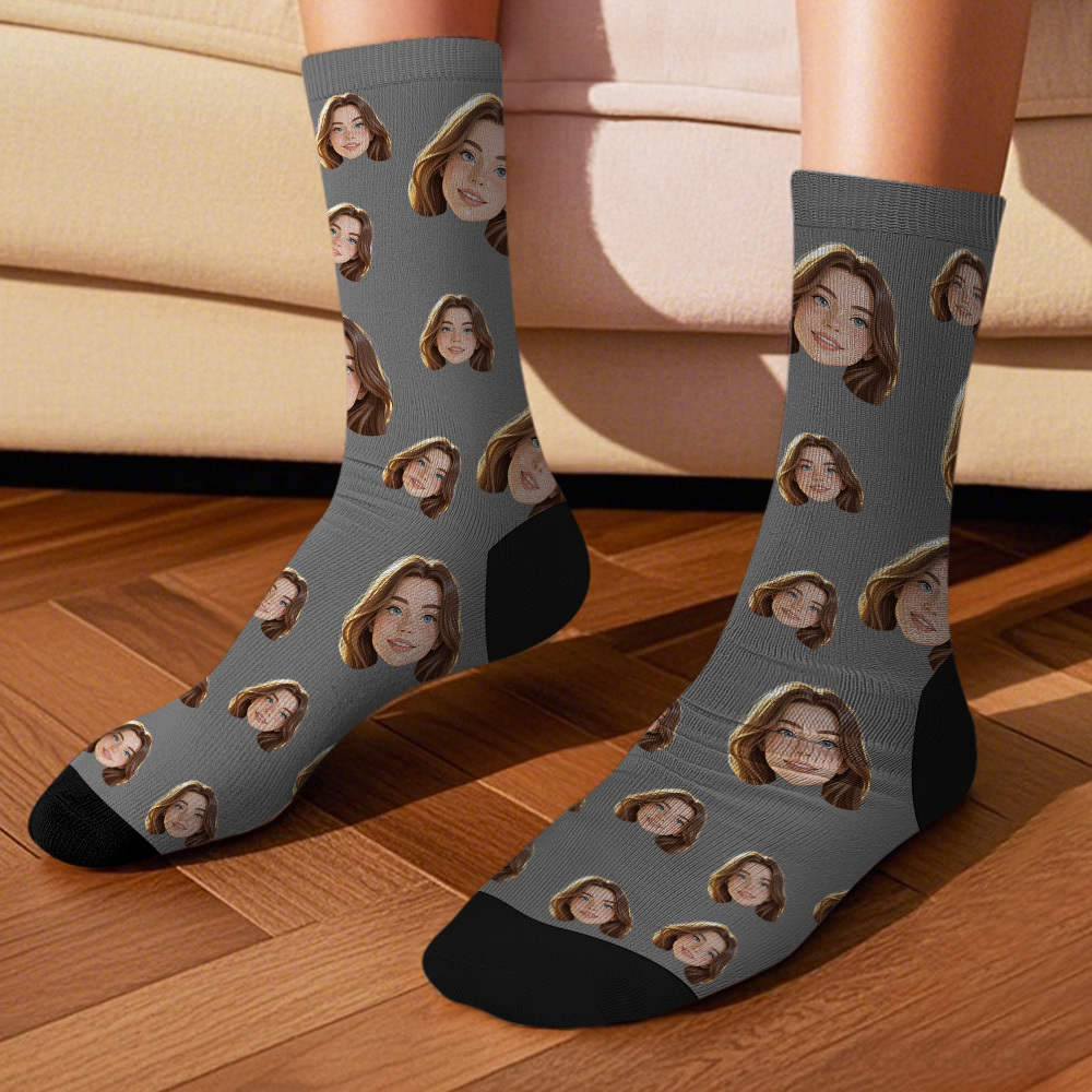Custom Cartoon Face Socks Photos Gift for Couple Personalized Face Socks Cute Cartoon Gift - SantaSocks