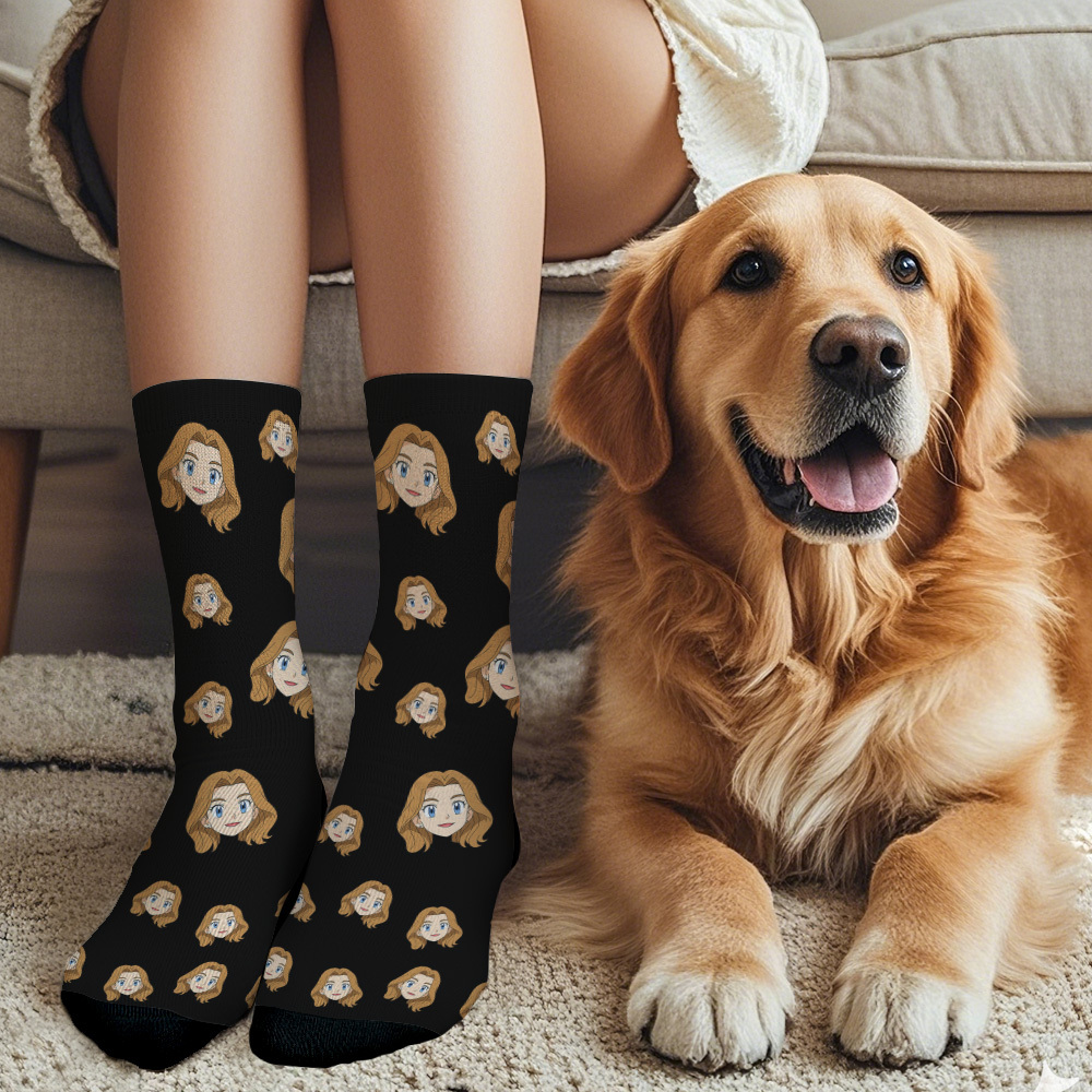 Custom Cartoon Face Socks Photos Gift for Couple Personalized Face Socks Cute Cartoon Gift - SantaSocks