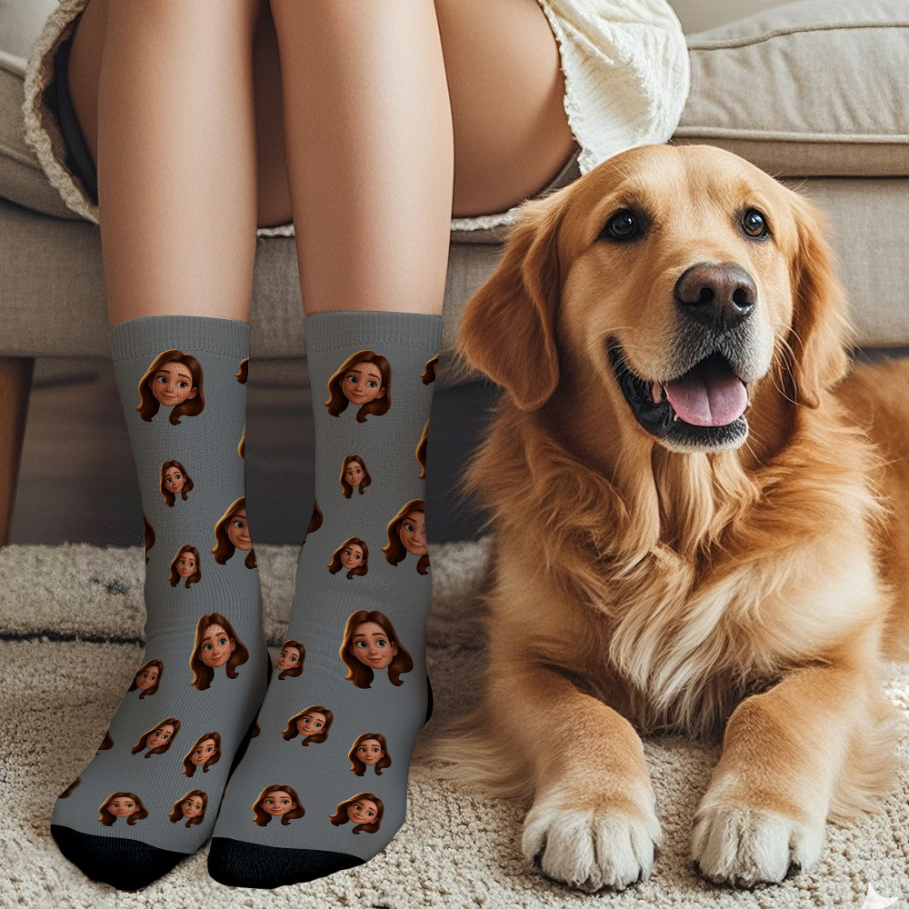Custom Cartoon Face Socks Photos Gift for Couple Personalized Face Socks Cute Cartoon Gift - SantaSocks