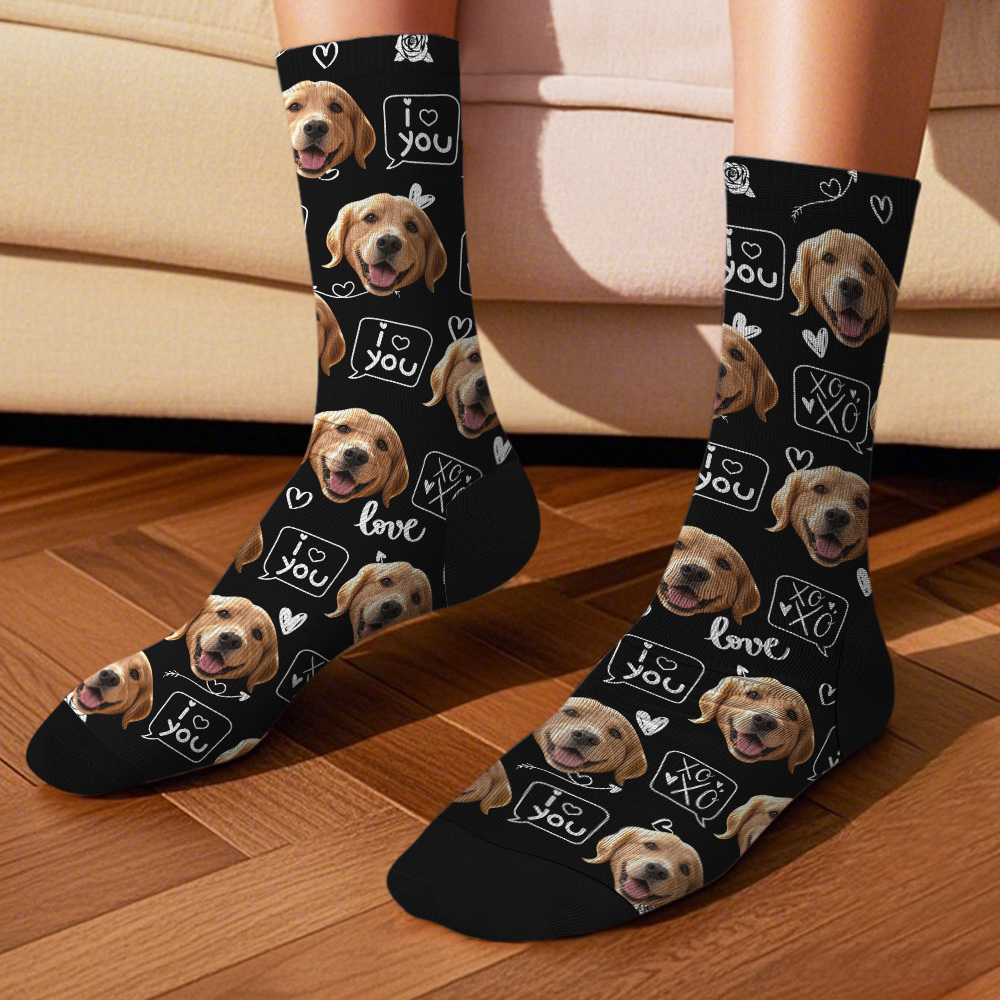 Custom Face Socks with Photos Custom XOXO I Love You Pet Lover Socks Funny Gift Idea - SantaSocks