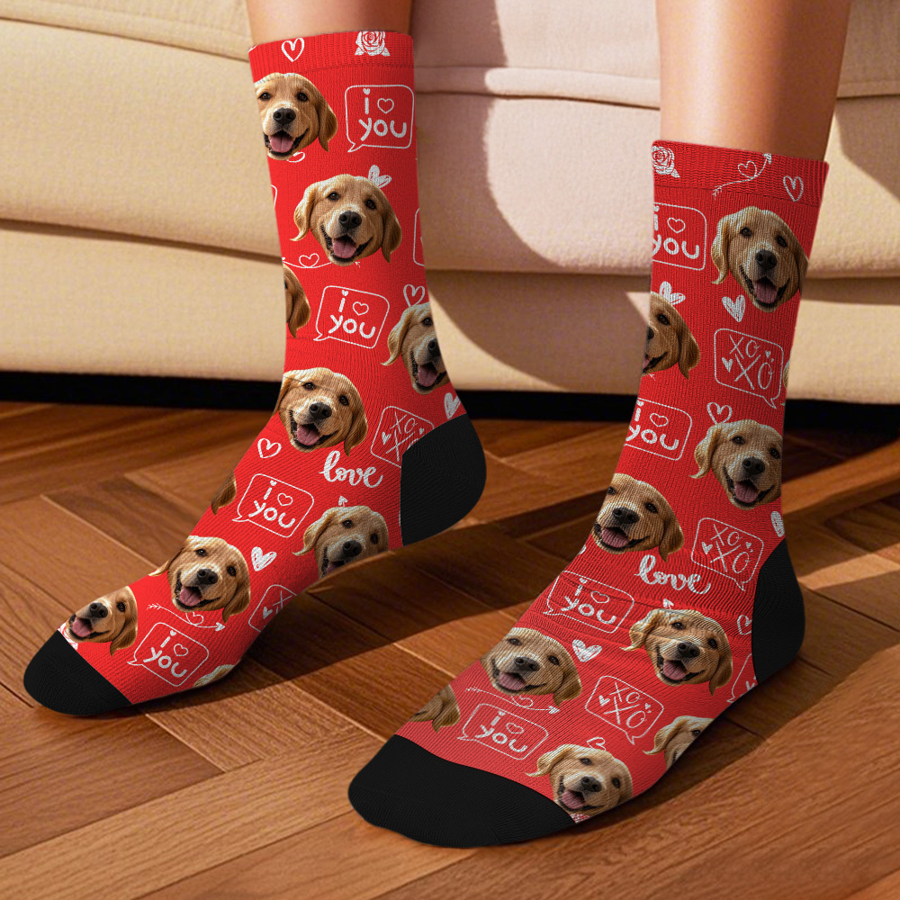 Custom Face Socks with Photos Custom XOXO I Love You Pet Lover Socks Funny Gift Idea - SantaSocks
