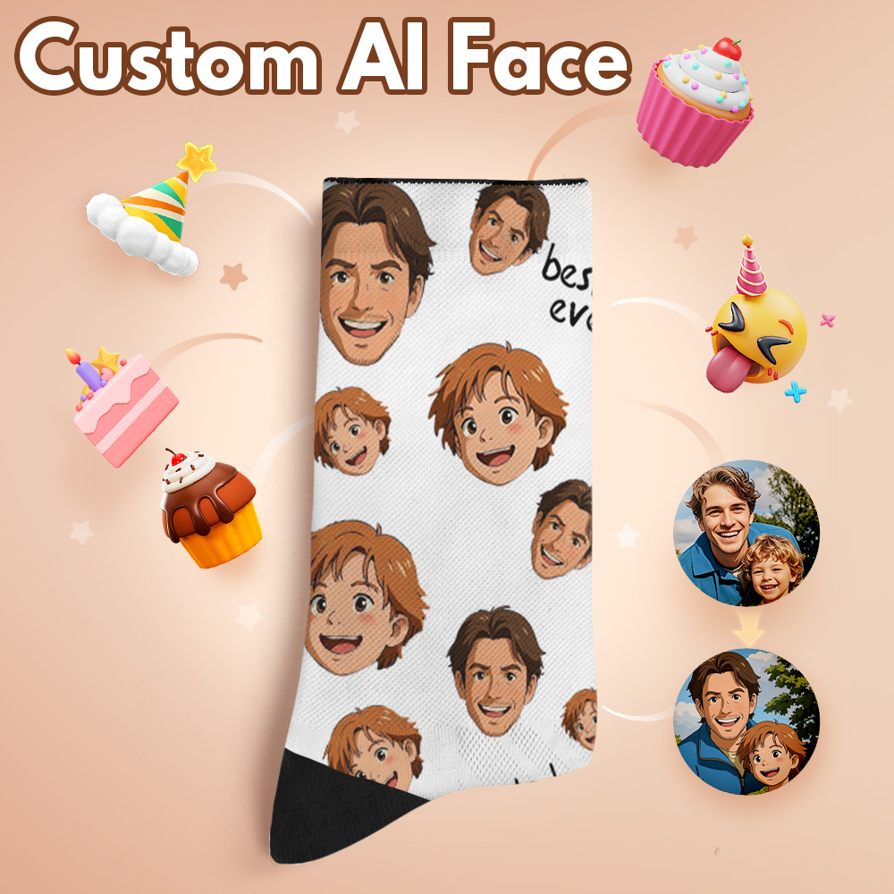 Custom AI Effect Face Photo Print Socks Colorful Happy Fathers Day Personalized Custom Design Best Gift Idea Funny Face - SantaSocks
