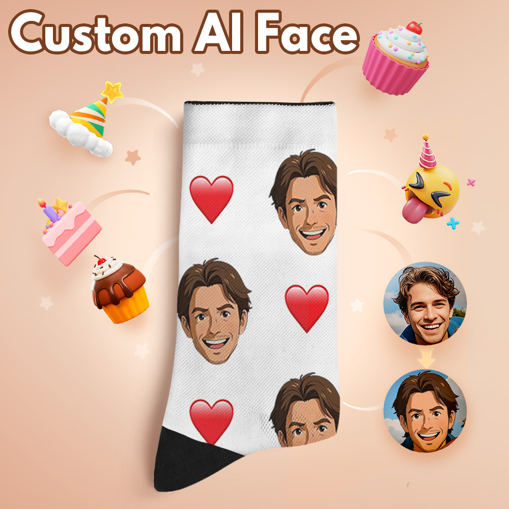 Custom Heart Photo Socks Colorful Personalized Design Best Gift Idea Funny Face for Lover