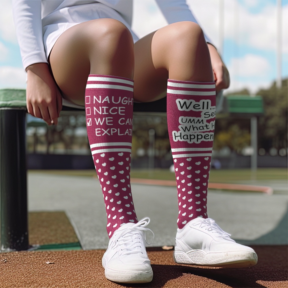 Custom Face Compression Socks Personalized Knee High Socks Pink Cartoon Socks We Can Explain Gift For Couple Lover Valentine's Day Gift - SantaSocks