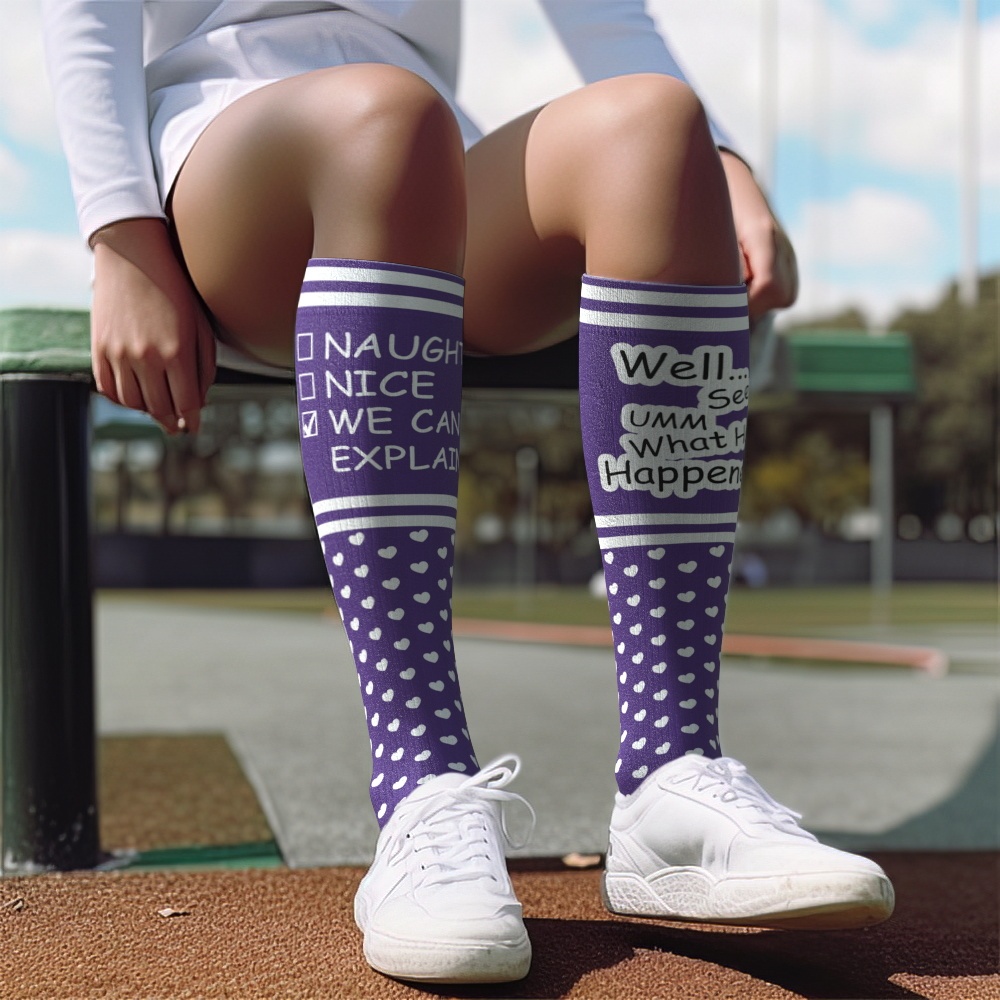 Custom Face Compression Socks Personalized Knee High Socks Pink Cartoon Socks We Can Explain Gift For Couple Lover Valentine's Day Gift - SantaSocks
