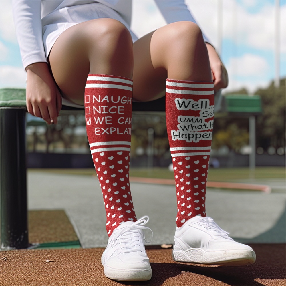 Custom Face Compression Socks Personalized Knee High Socks Pink Cartoon Socks We Can Explain Gift For Couple Lover Valentine's Day Gift - SantaSocks