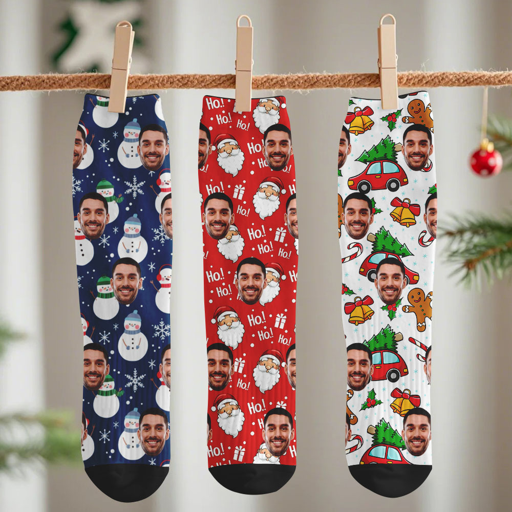 Personalized Christmas Socks Personalized Face Socks DIY Socks Background Face Socks Gift For Family Couple - SantaSocks