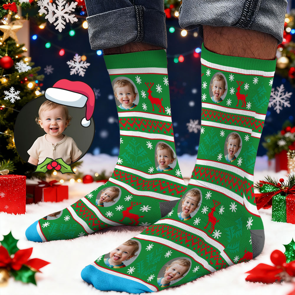 Custom Face Printed Socks Christmas Gift Snowman Pattern Personalized Custom Designs Best Santa Gift Idea - SantaSocks