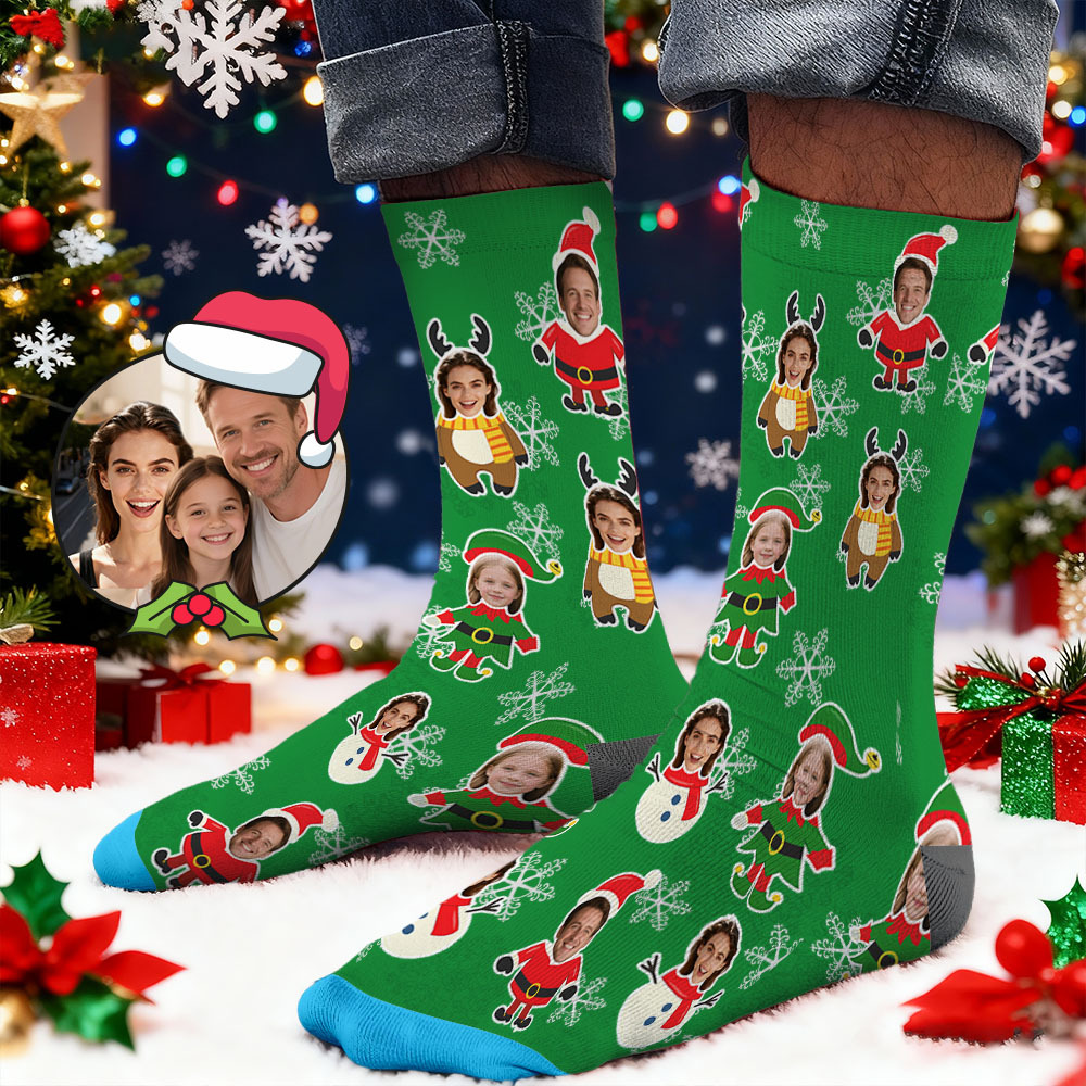 Custom Face Printed Socks Christmas Gift Snowman Pattern Personalized Custom Designs Best Santa Gift Idea - SantaSocks