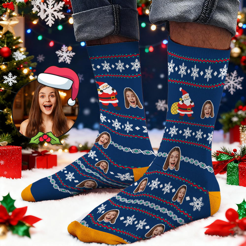 Custom Face Printed Socks Santa Claus in Sunglasses Face Socks Personalized Custom Designs Best Santa Gift Idea - SantaSocks