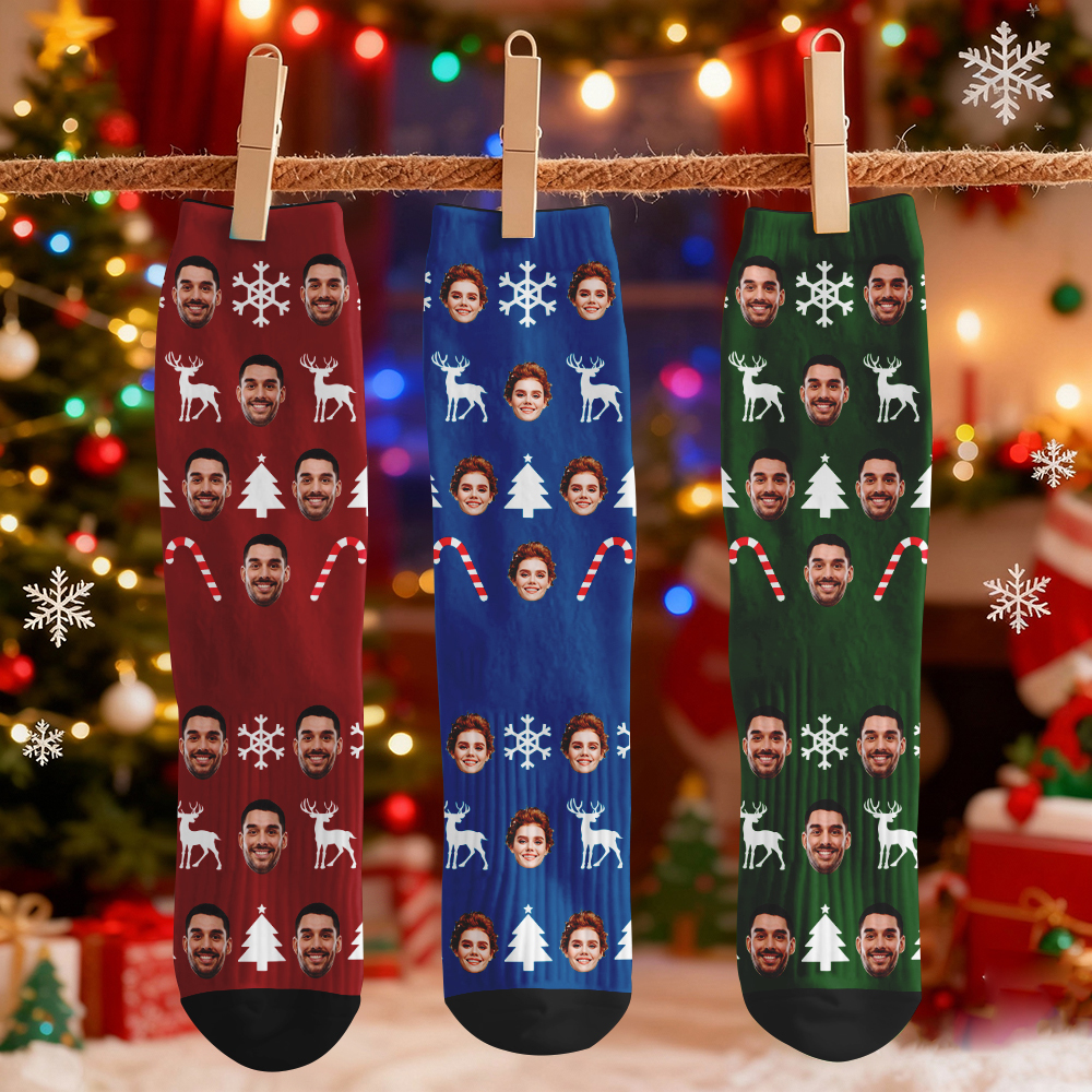 Custom Christmas Tree Socks Personalized Face Socks Santa Gift For Family