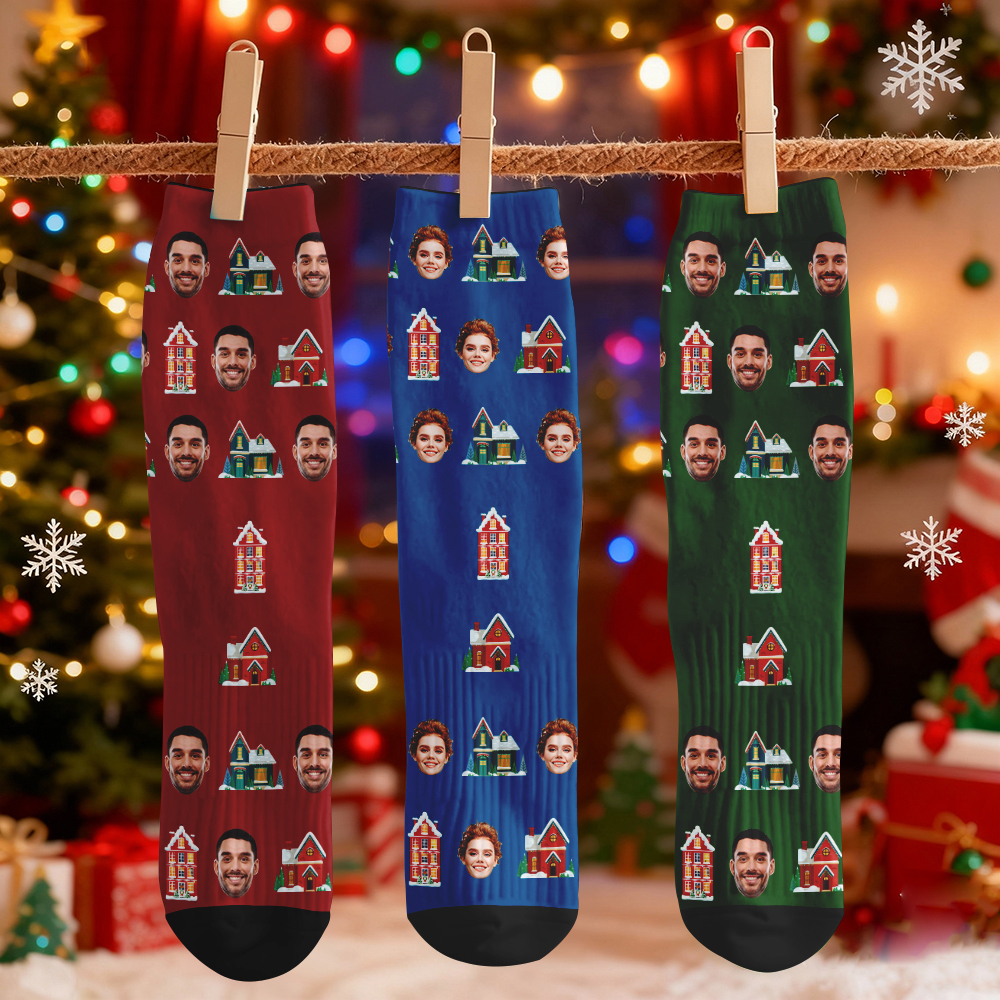 Custom Christmas Tree Socks Personalized Face Socks Santa Gift For Family