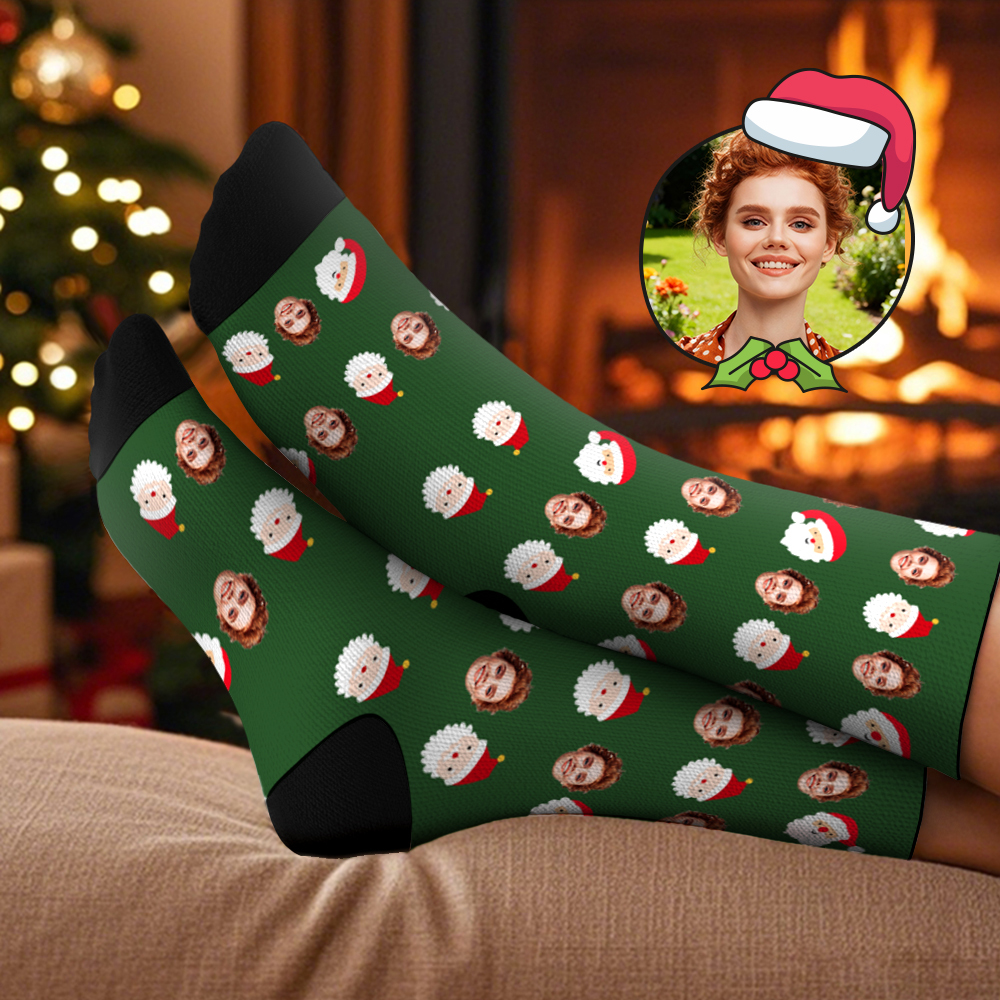 Custom Cute Santa Claus Socks Personalized Christmas Face Socks Santa Gift For Family Couple Kids