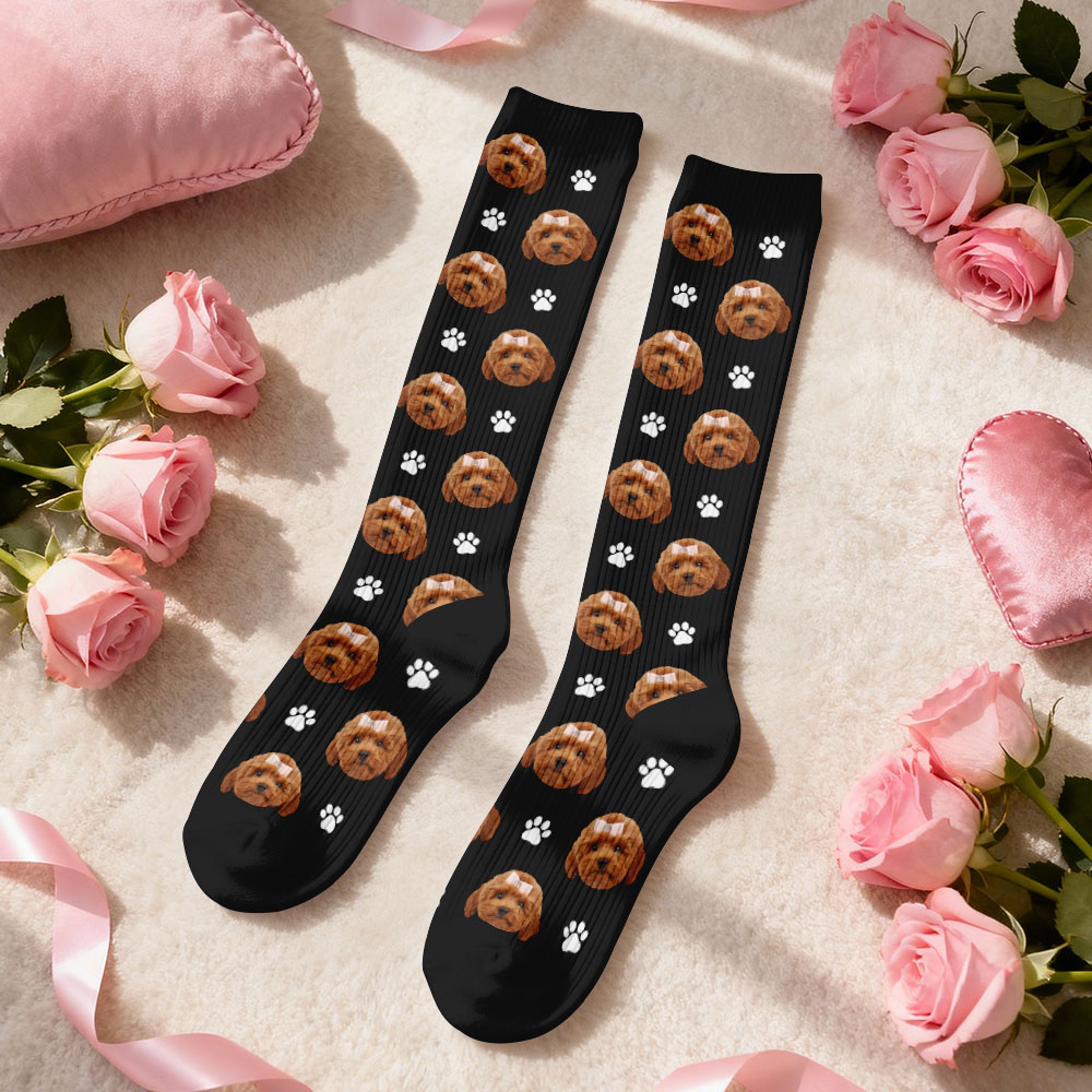 Custom Cute Pet Face Compression Socks Personalized Knee-High Socks with Photo Gift for Pet Lover - SantaSocks
