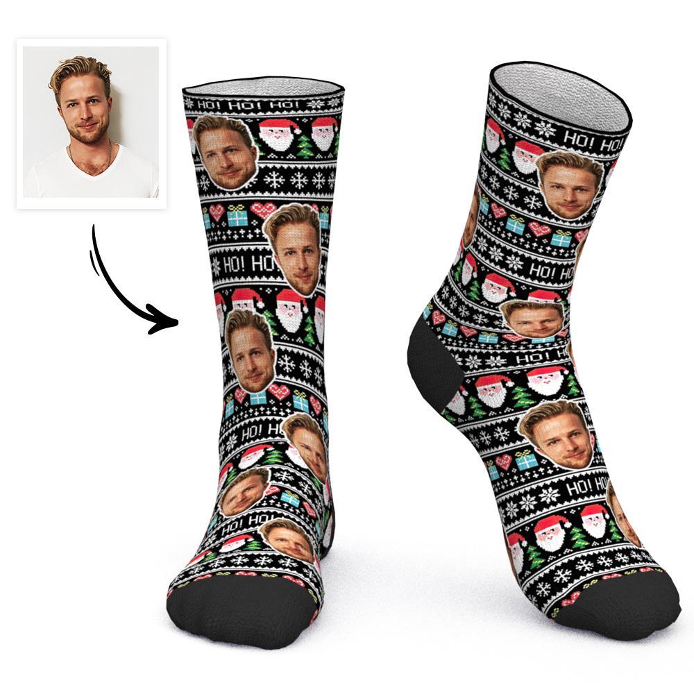 Custom Face Socks Personalized Photo Socks Christmas Gift Santa Socks - Black