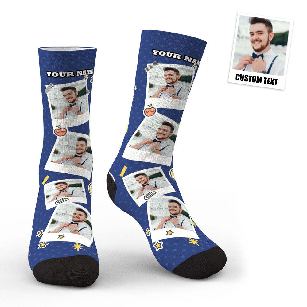 3D Preview Personalized Sticky Note Mark Custom Photo Socks - SantaSocks