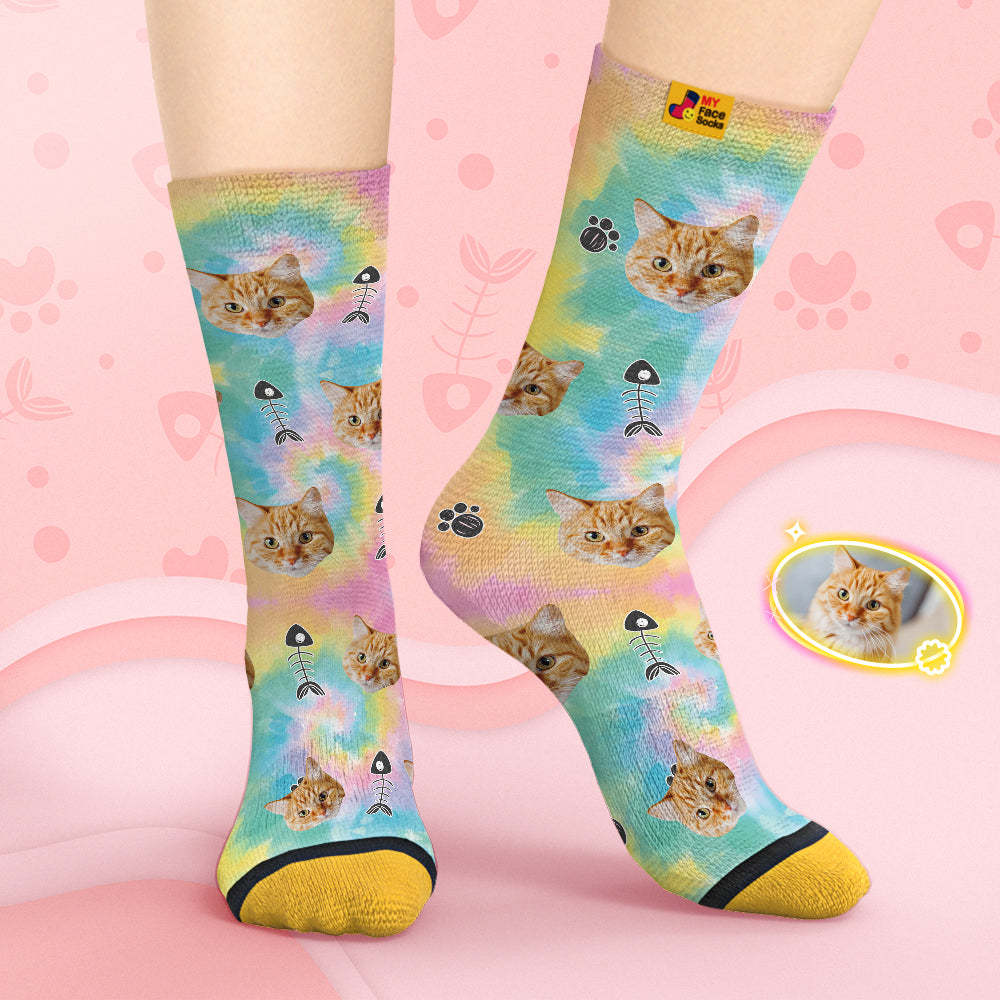 Custom Face Socks Personalized 3D Digital Printed Socks Tie-Dye Pet Face - MyFaceSocks